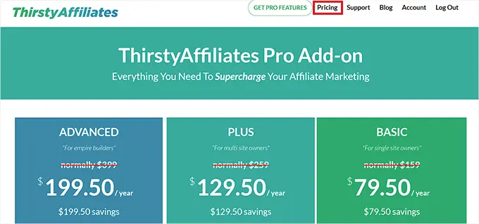 ThirstyAffiliates Pro subscription plan