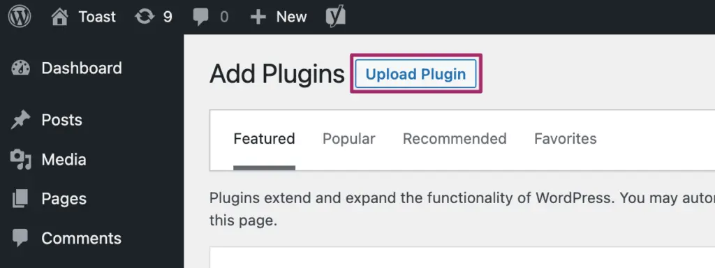 Upload the WordPress plugin from zip