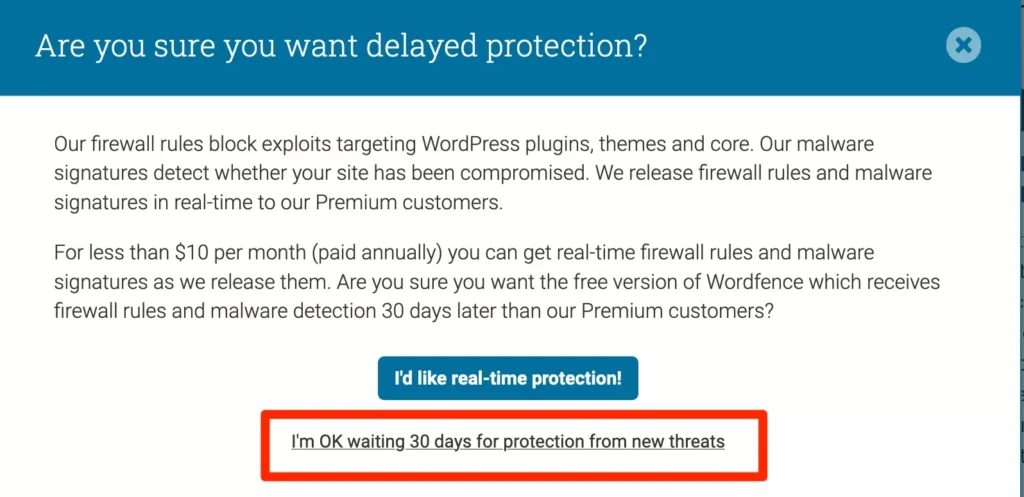 wordfence delayed protection