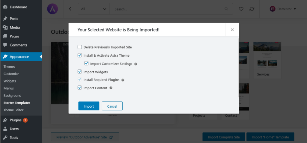 Import settings for the Template