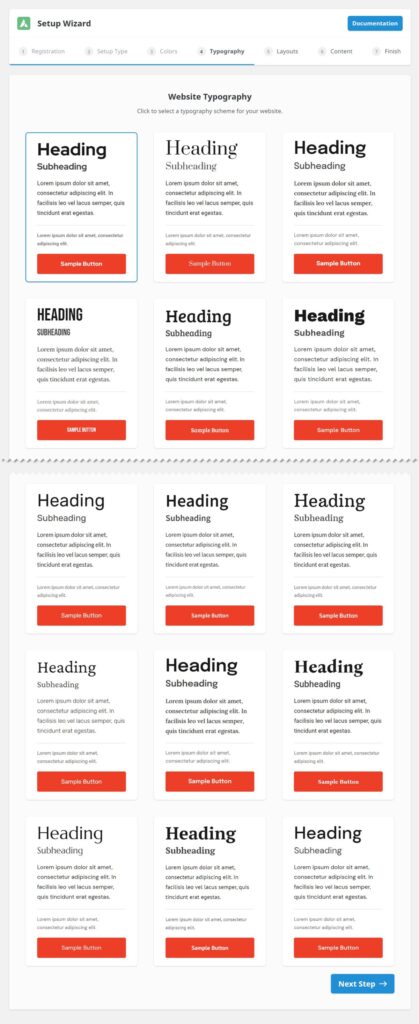 Typography for New Website Wizard