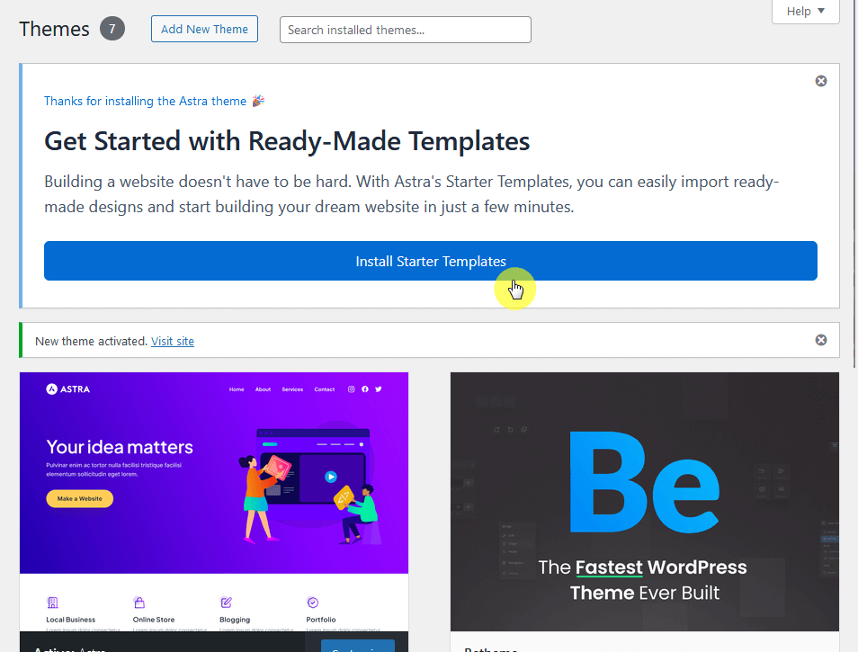 Install Starter Templates plugin