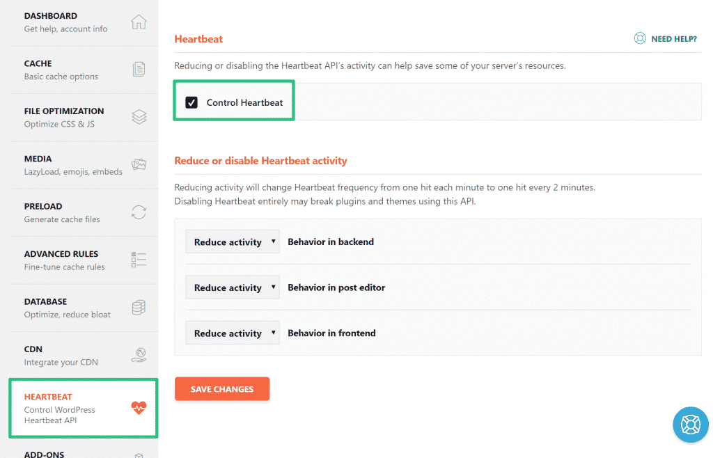 Heartbeat setting in WP Rocket